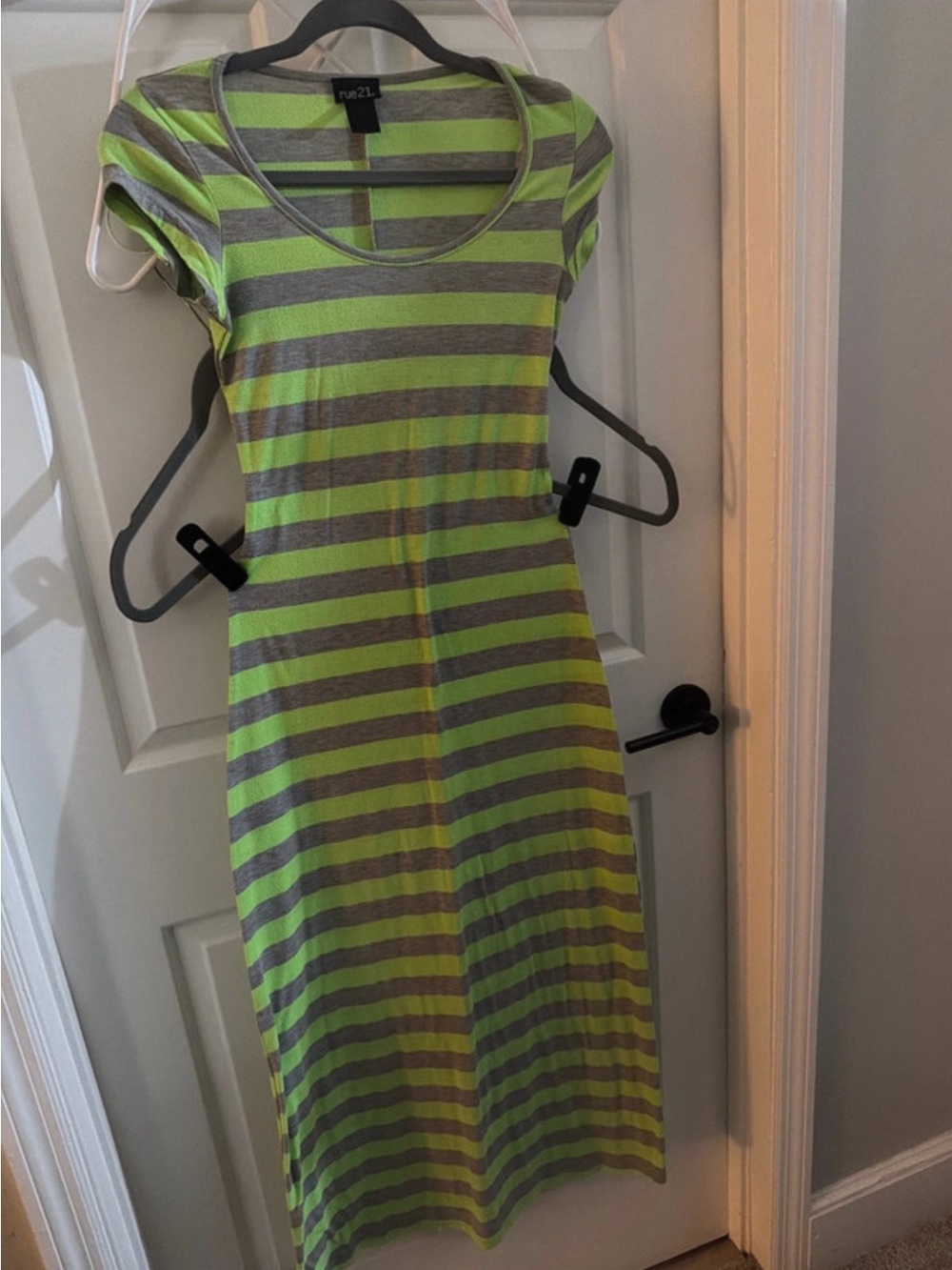 Rue21 Lime Green & Gray Striped Scoop Neck Midi Dress
